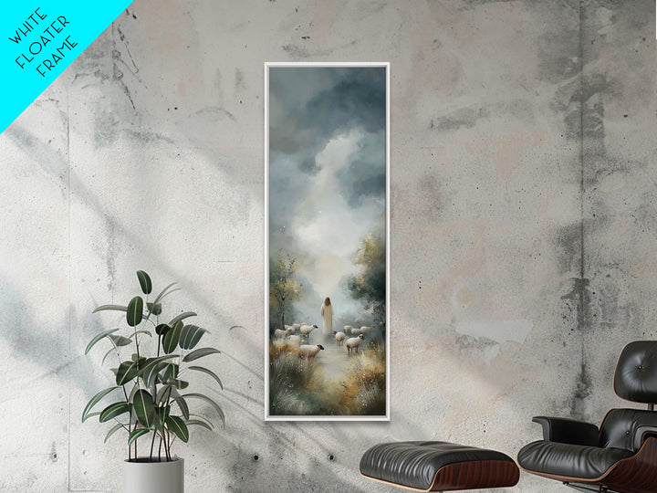 Cloudbound Shepherd – Framed Canvas Print – Christian Wall Art – Jesus Painting – Christian Art Canvas – Tall Skinny Art Print – Christian