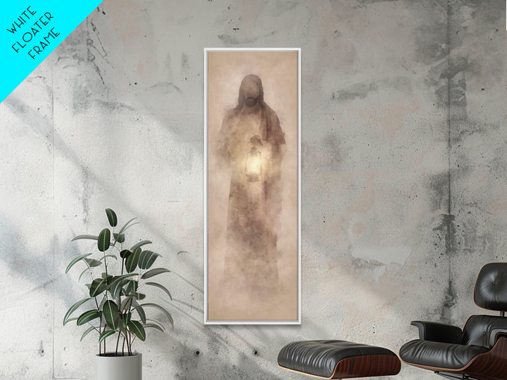 Soft Dawn Presence – Framed Canvas Print – Skinny Art – Christian Art Canvas – Christian Wall Art – Jesus Painting – Narrow Art – Modern Ch