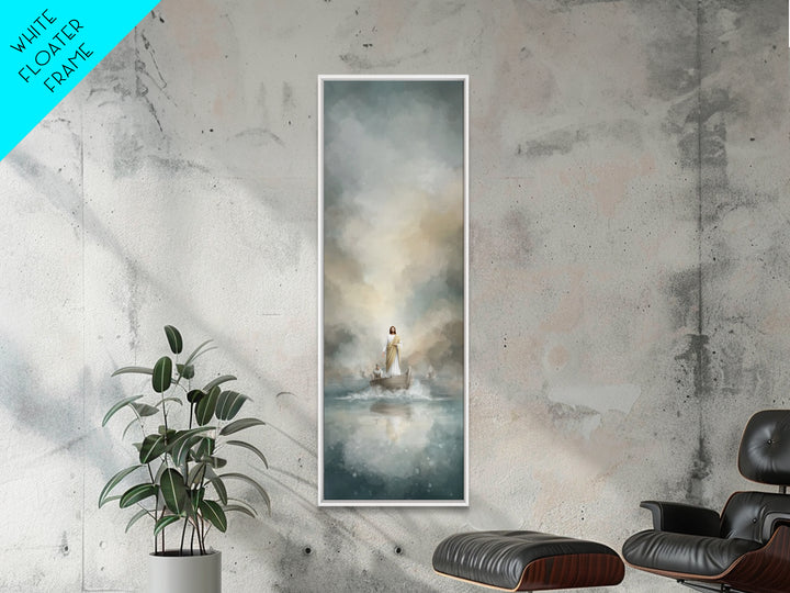 Shoreline Grace Rising, Framed Canvas Print, Tall Narrow Wall Art, Christian Wall Art, Jesus Painting, Christian Art Print, Christmas Art