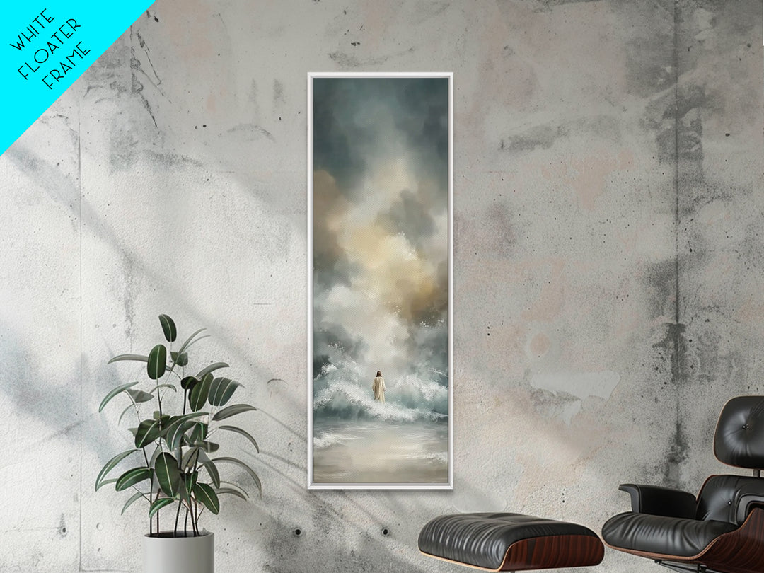 Cliffside Hope Rise – Framed Canvas Print – Tall Skinny Art Print – Christian Painting – Christian Art Canvas – Jesus Painting – Christmas