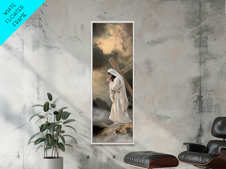 Burden Of Mercy, Framed Canvas Print, Christian Art Canvas, Jesus Painting, Tall Narrow Wall Art, Christian Wall Art, Christian Decoration
