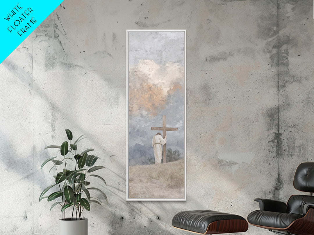 Calvary Shadows, Framed Canvas Print, Christian Art Work, Jesus Wall Art, Narrow Art, Christian Christmas Art, Christian Decor For Home