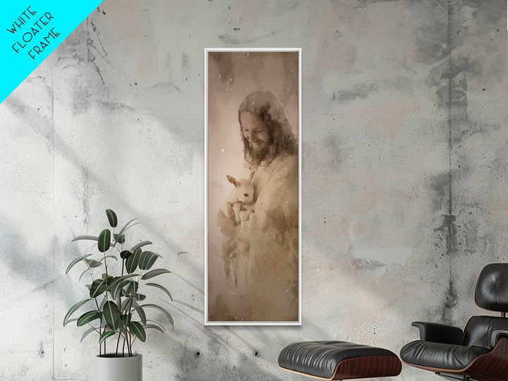 Shepherd’s Embrace – Framed Canvas Print – Christian Wall Art – Jesus Painting – Christian Art Canvas – Narrow Art – Christmas Art Prints
