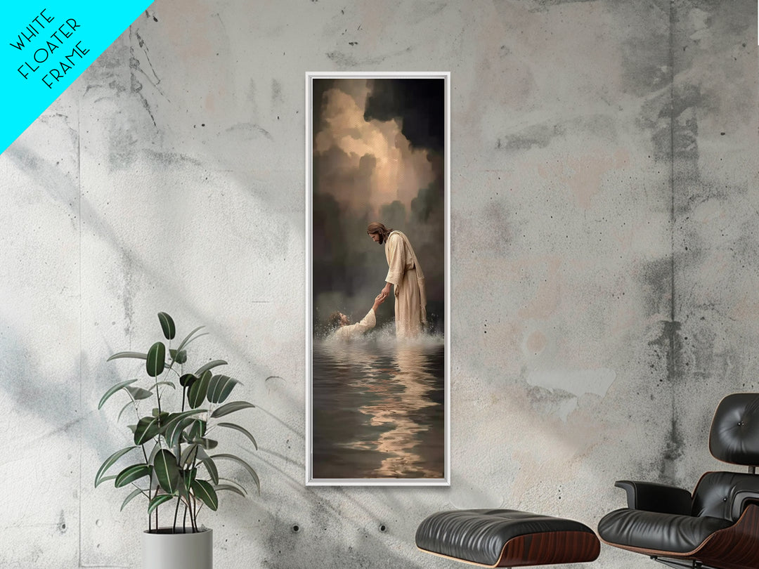 Healing Waters Peace – Framed Canvas Print – Jesus Painting – Christian Art Canvas – Narrow Art – Christian Wall Art