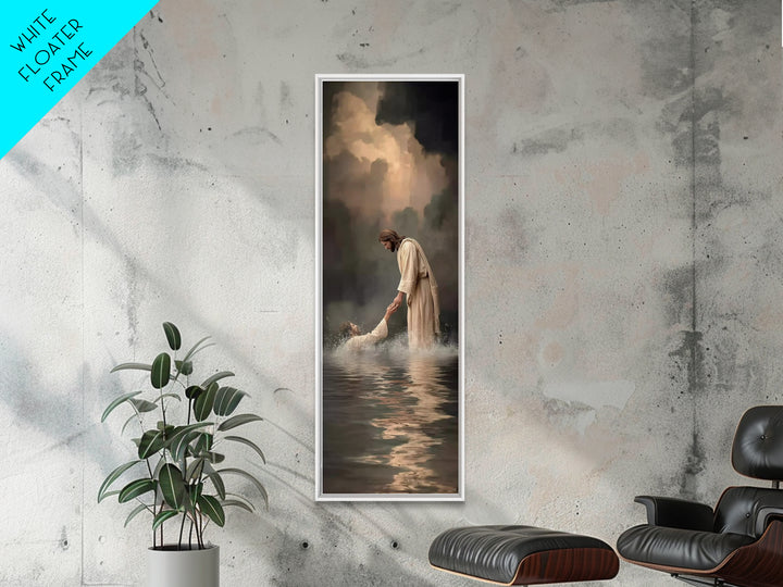 Healing Waters Peace – Framed Canvas Print – Jesus Painting – Christian Art Canvas – Narrow Art – Christian Wall Art