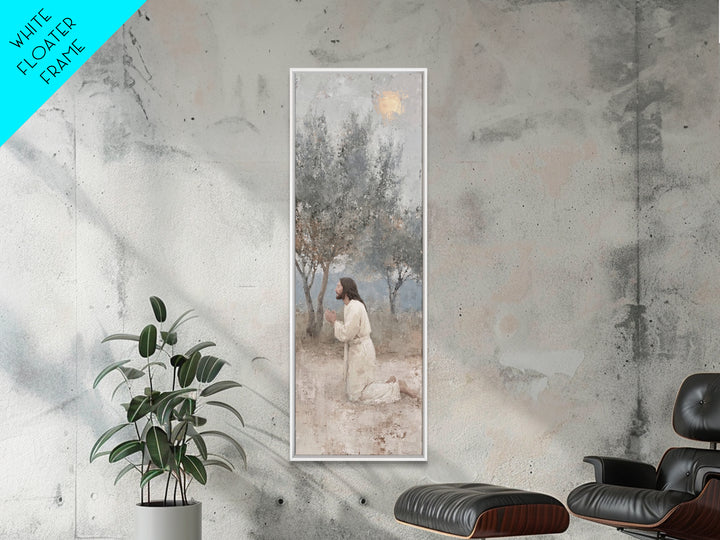 Quiet Olive Devotion – Framed Canvas Print – Christian Art Canvas – Christian Wall Art – Skinny Art – Jesus Painting
