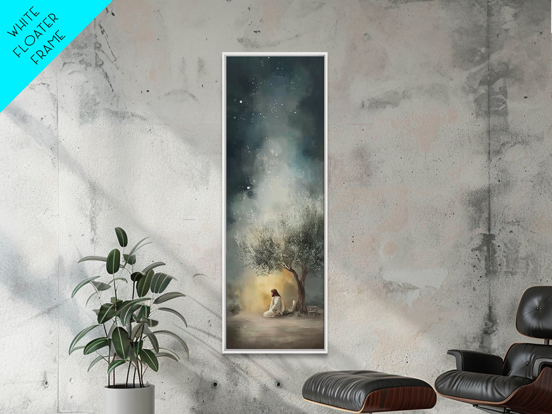 Night Of Stillness – Framed Canvas Print – Christian Art Print – Jesus Painting – Narrow Art – Modern Christian Art