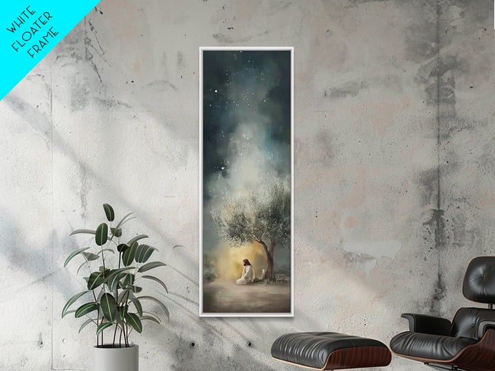 Night Of Stillness – Framed Canvas Print – Christian Art Print – Jesus Painting – Narrow Art – Modern Christian Art
