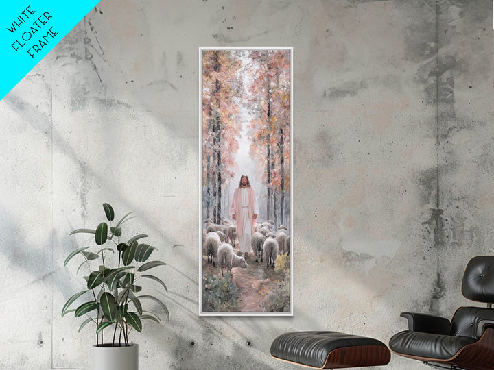 Autumn Shepherd Path – Framed Canvas Print – Tall Skinny Art Print – Christian Painting – Jesus Art Print – Christian Wall Art