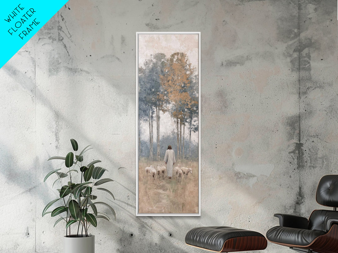 Pastoral Dawn Peace – Framed Canvas Print – Tall Narrow Wall Art – Christian Art – Jesus Painting – Christian Christmas Decor