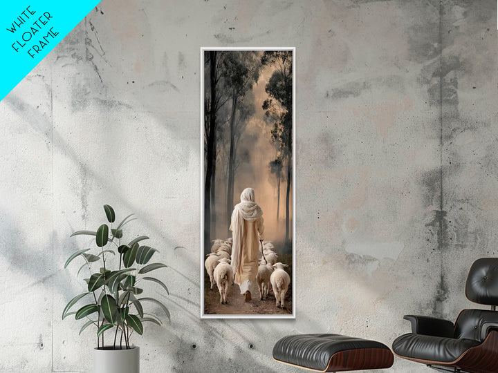 Shepherd In Stillness – Framed Canvas Print – Tall Skinny Art Print – Christian Art Canvas – Jesus Painting – Christian Wall Art