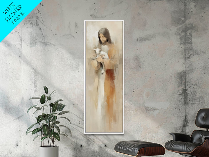 Gentle Shepherd Care – Framed Canvas Print – Jesus Painting – Christian Art – Tall Skinny Art Print – Christian Wall Art – Christmas Art