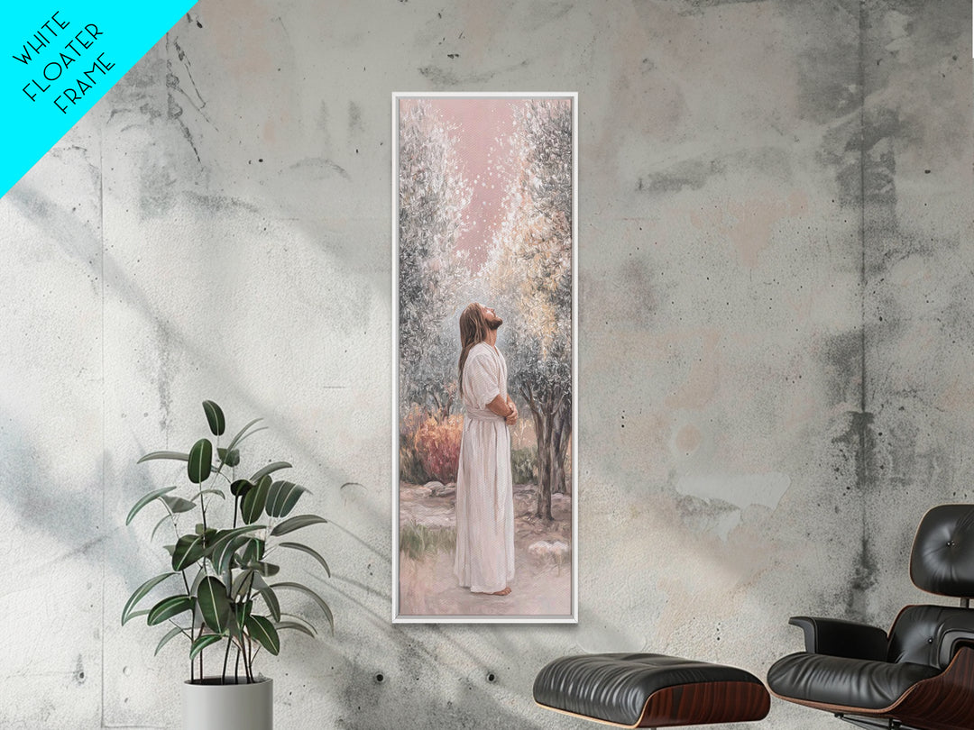 Grace In The Garden – Framed Canvas Print – Christian Art Canvas – Christian Wall Art – Tall Skinny Art Print – Jesus Painting – Christian