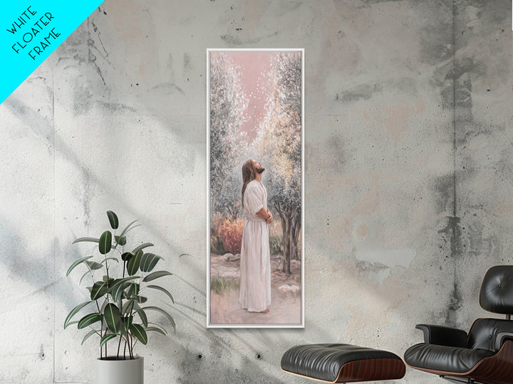 Grace In The Garden – Framed Canvas Print – Christian Art Canvas – Christian Wall Art – Tall Skinny Art Print – Jesus Painting – Christian