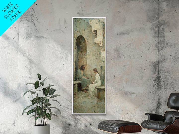 Quiet Well Moment – Framed Canvas Print – Skinny Art – Christian Wall Art – Jesus Painting – Christian Art Canvas – Christian Gift