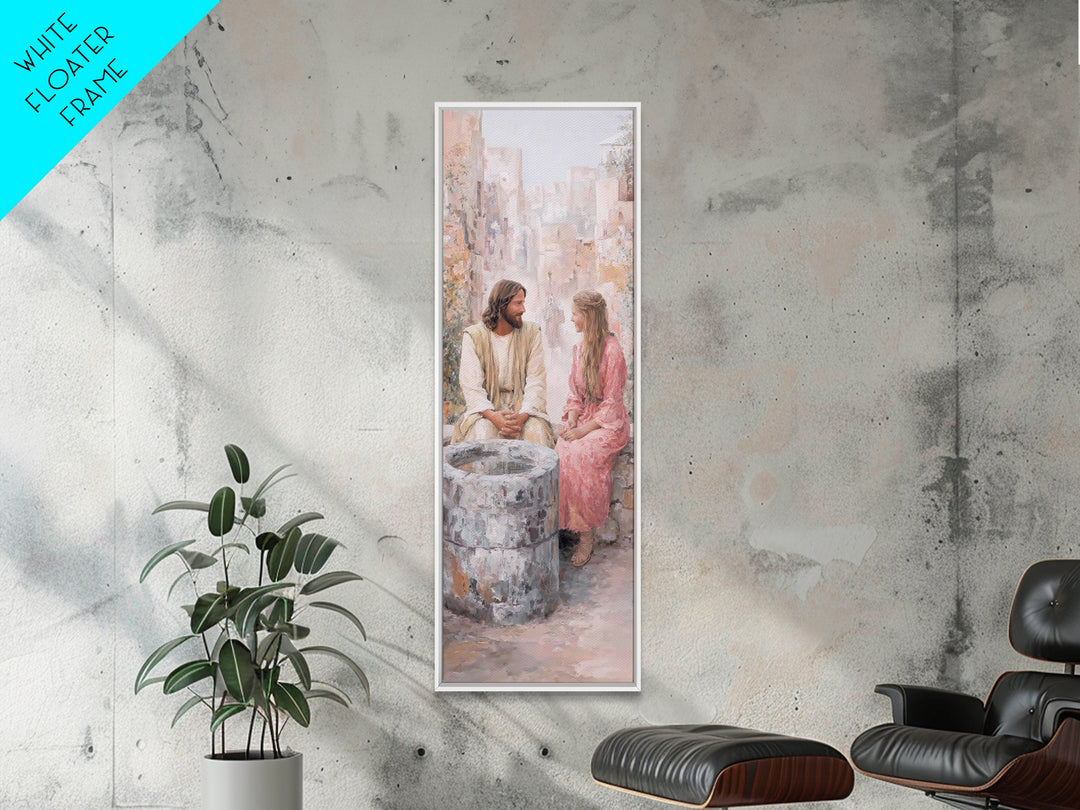 Timeless Well Gathering – Framed Canvas Print – Tall Narrow Wall Art – Jesus Painting – Christian Art Canvas – Christian Wall Art – Christi