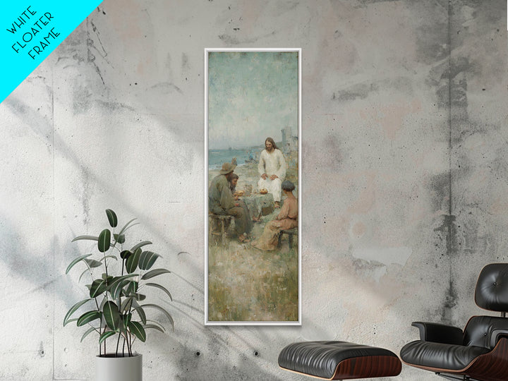 Shoreline Bread Blessing – Framed Canvas Print – Skinny Art – Christian Wall Art – Christian Art Canvas – Jesus Painting – Christmas Art –