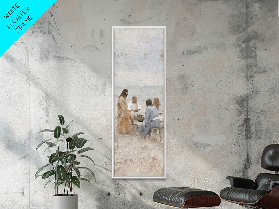 Quiet Beach Gathering – Framed Canvas Print – Tall Narrow Wall Art – Christian Wall Art – Christian Art Canvas – Jesus Painting – Christian