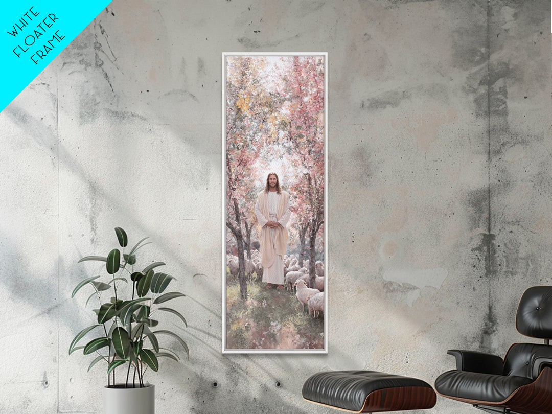 Garden Shepherd Light – Framed Canvas Print – Skinny Art – Christian Art Canvas – Christian Wall Art – Jesus Painting – Christian Decor – C