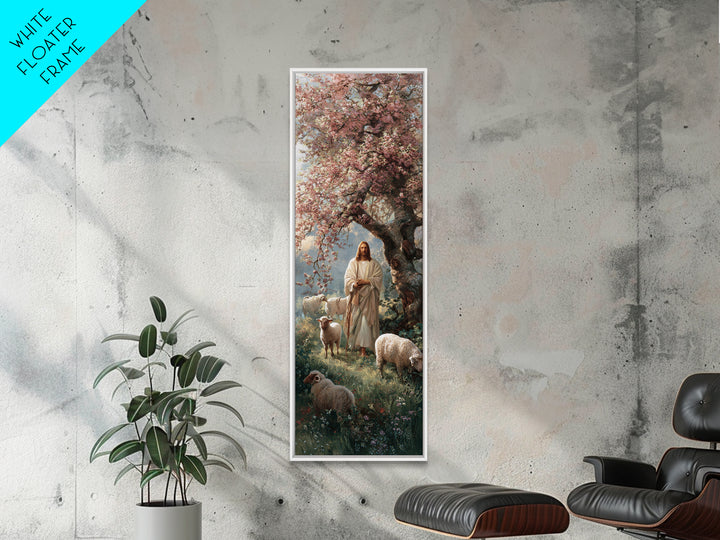 Blossom Shepherd Path – Framed Canvas Print – Narrow Art – Christian Art Canvas – Jesus Painting – Christian Wall Art – Christian Christmas