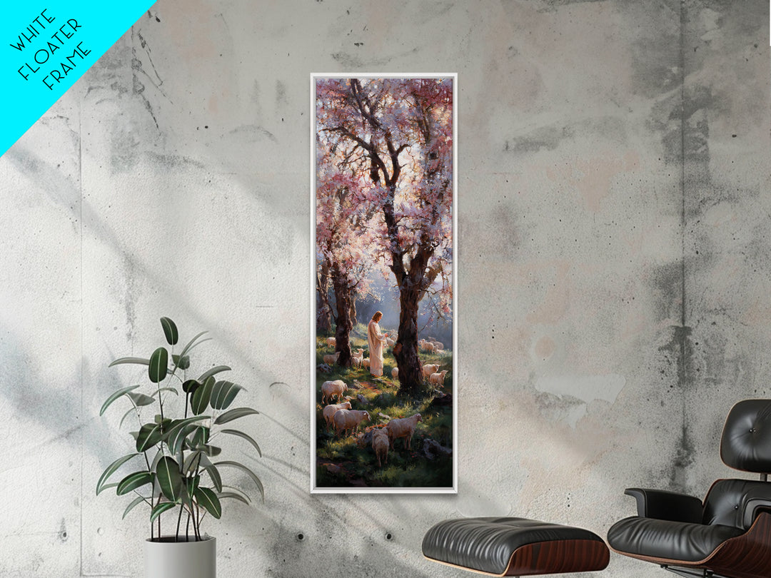 Spring Shepherd Grace – Framed Canvas Print – Tall Narrow Wall Art – Christian Art Canvas – Christian Wall Art – Jesus Painting – Christian