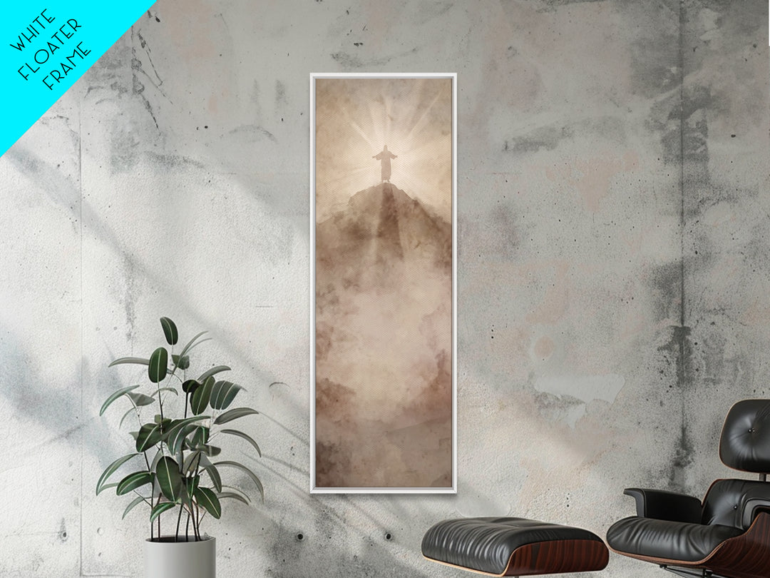 Hilltop Radiance | Framed Canvas Print | Tall Narrow Wall Art | Jesus Painting | Christian Wall Art | Christian Art Canvas | Christmas Art