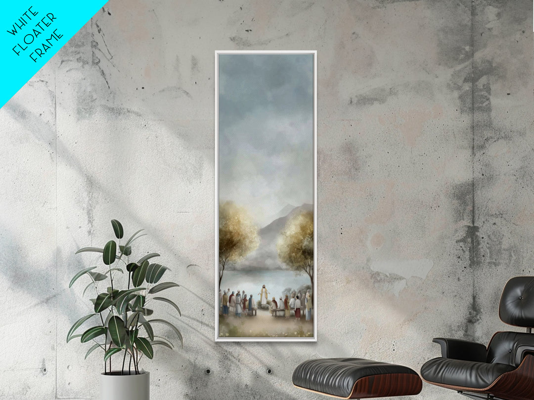Peaceful Gathering Grace – Framed Canvas Print – Jesus Painting – Christian Art – Christian Christmas Art – Skinny Art – Christian Art Canv
