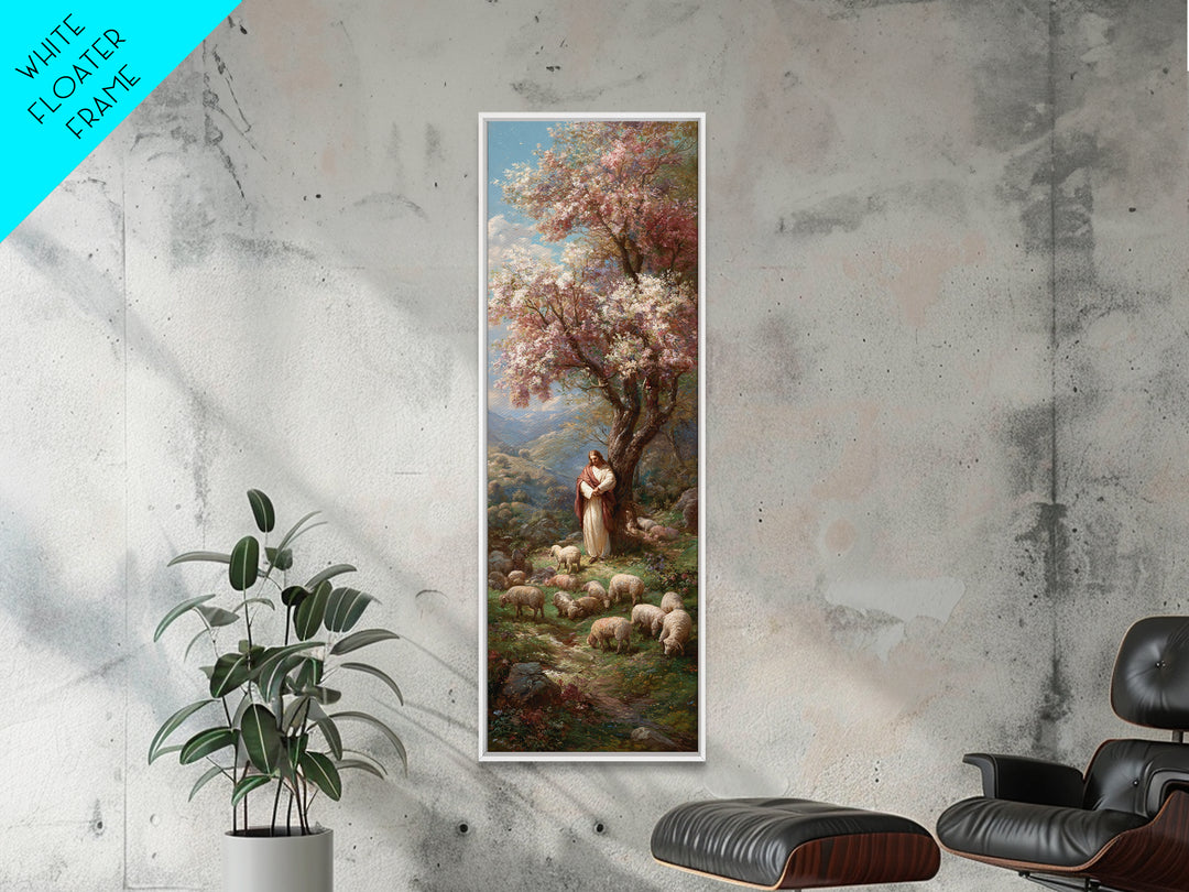 Blossoms Of The Shepherd – Framed Canvas Print – Jesus Painting – Christian Art Canvas – Christian Wall Art – Tall Narrow Wall Art – Christ