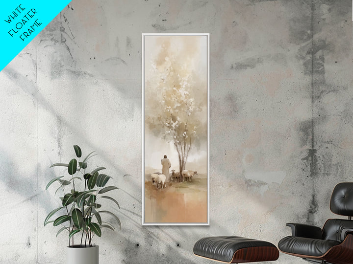 Quiet Pasture Blessing – Framed Canvas Print – Christian Art – Jesus Painting – Christian Wall Art – Narrow Art – Christian Christmas Art