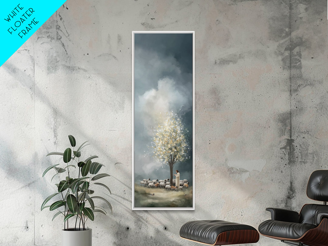 Golden Pasture Peace - Framed Canvas Print - Christian Wall Art - Jesus Painting - Narrow Art - Christian Art Canvas
