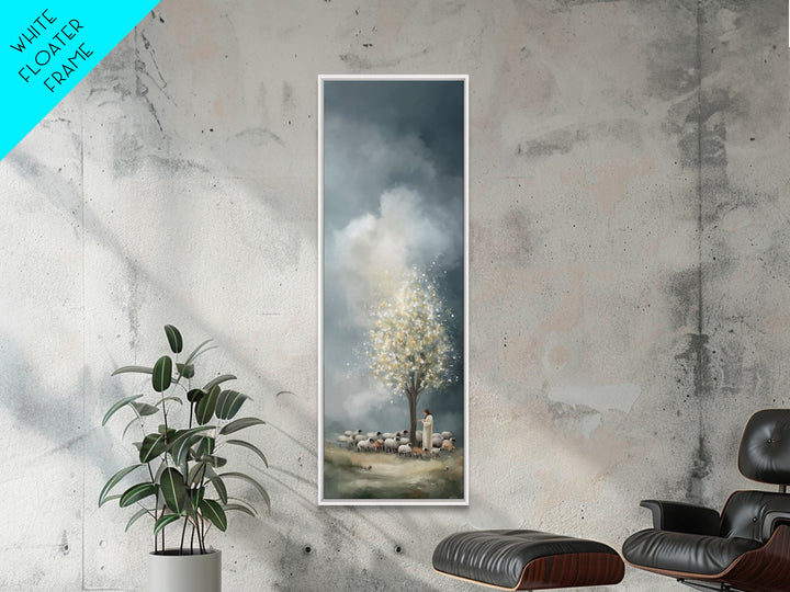 Golden Pasture Peace - Framed Canvas Print - Christian Wall Art - Jesus Painting - Narrow Art - Christian Art Canvas