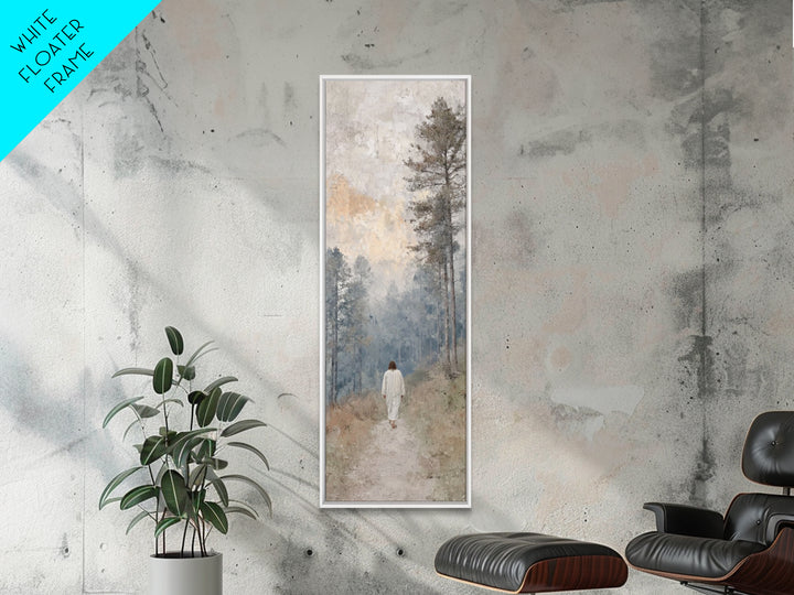 Forest Dawn Walk - Framed Canvas Print - Christian Art Canvas - Jesus Painting - Tall Skinny Art Print - Christian Wall Art