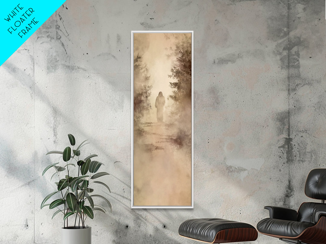 Misty Woodland Hope - Framed Canvas Print - Christian Wall Art - Jesus Painting - Narrow Art - Christian Art Canvas