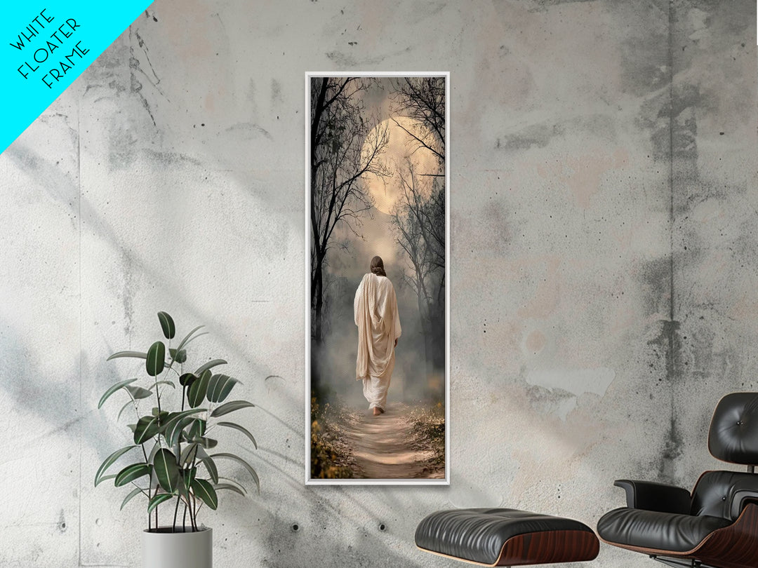 Moonlit Savior Path - Framed Canvas Print - Christian Wall Art - Jesus Painting - Tall Narrow Wall Art - Christian Art Canvas
