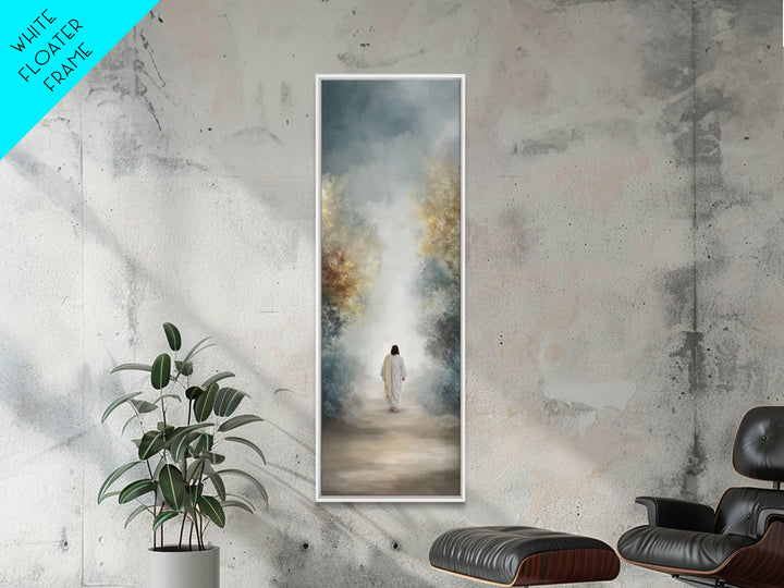 Soft Dawn Passage, Framed Canvas Print, Christian Wall Art, Jesus Painting, Tall Narrow Wall Art, Christian Art Canvas