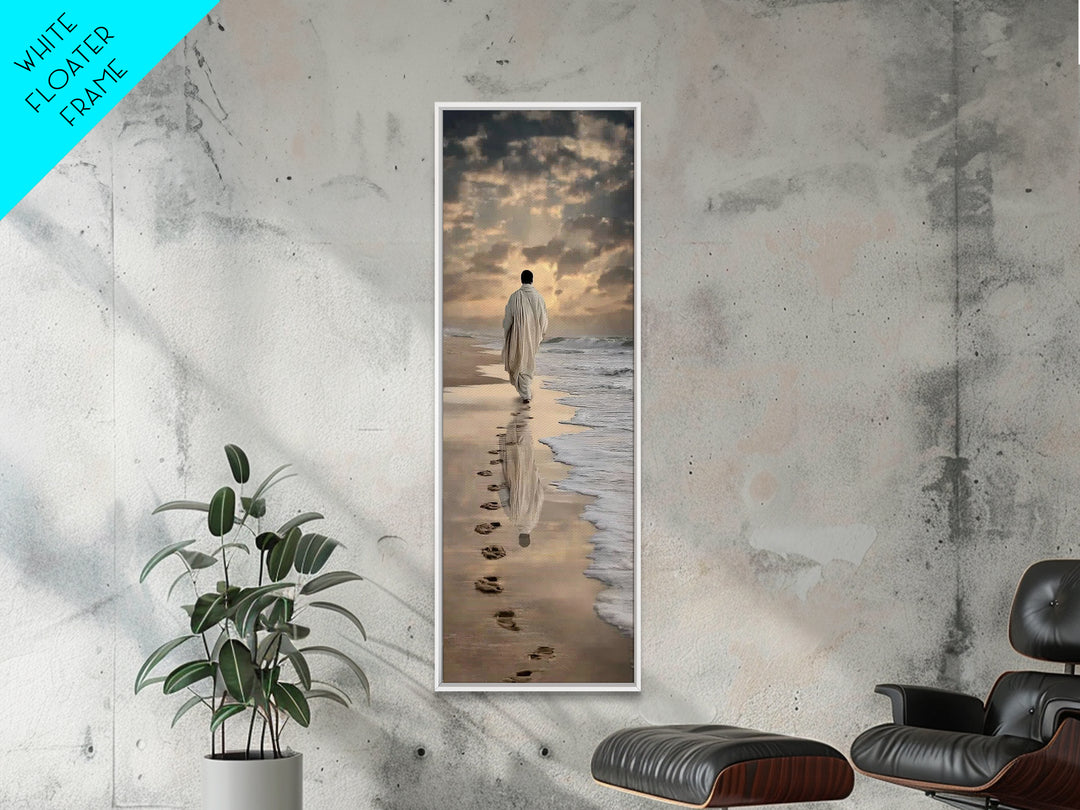 Footsteps Of Faith – Framed Canvas Print – Christian Art Canvas – Tall Skinny Art Print – Christmas Art – Jesus Painting – Christian Wall A