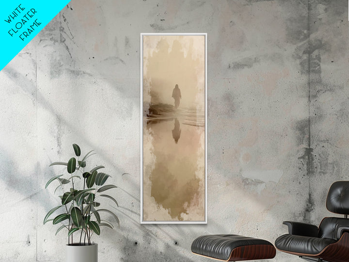 Silent Shore Promise – Framed Canvas Print – Jesus Painting – Christmas Art – Tall Skinny Art Print – Christian Wall Art – Christian Art Ca