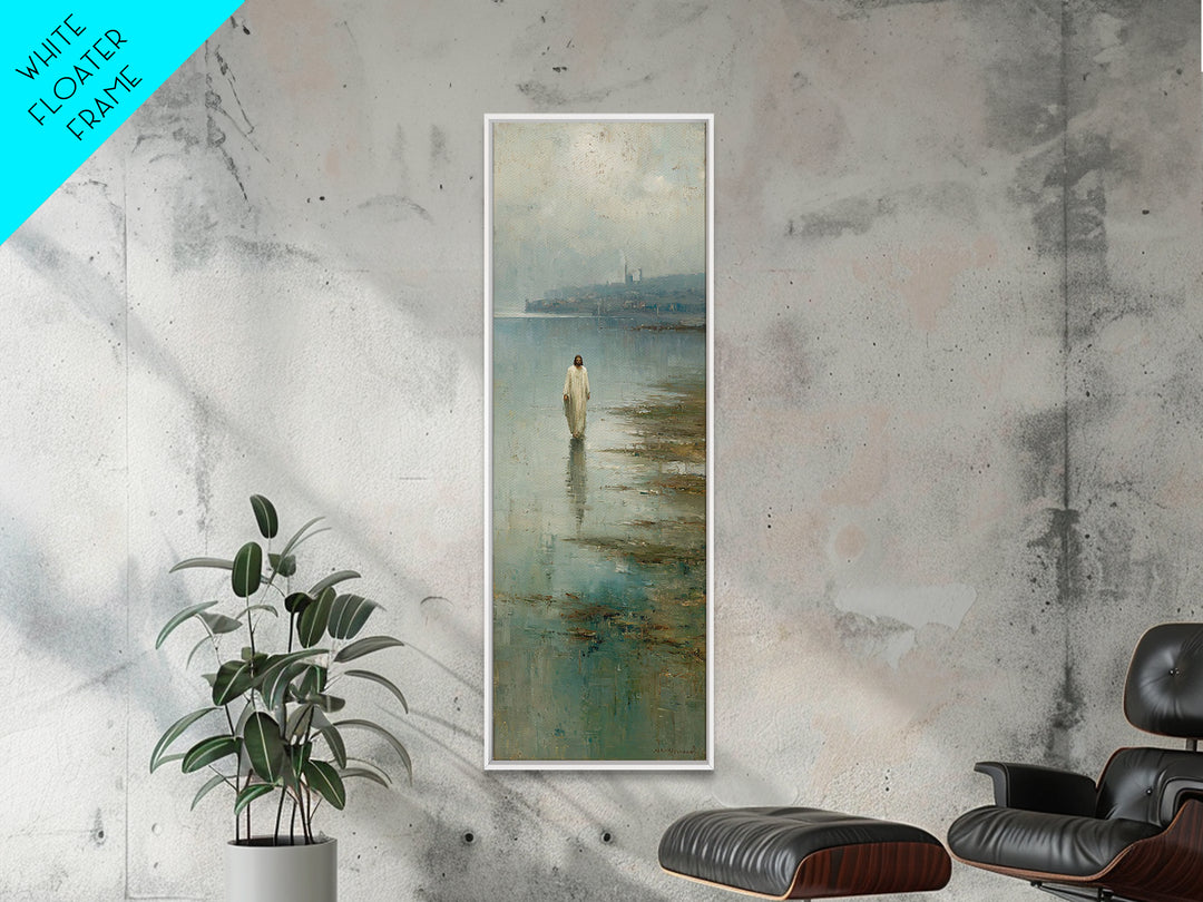 Silent Waters Peace – Framed Canvas Print – Tall Narrow Wall Art – Jesus Painting – Christian Art Canvas – Christian Wall Art – Christian A