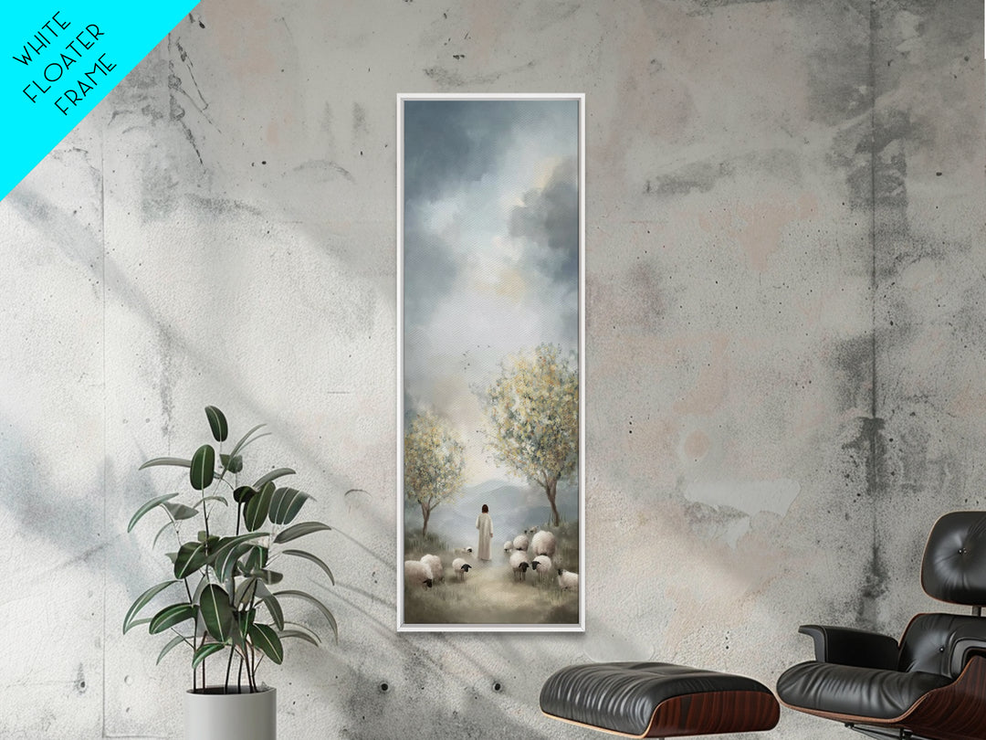 Peaceful Pasture Light – Framed Canvas Print – Tall Skinny Art Print – Christian Art Canvas – Christian Wall Art – Jesus Painting – Christi