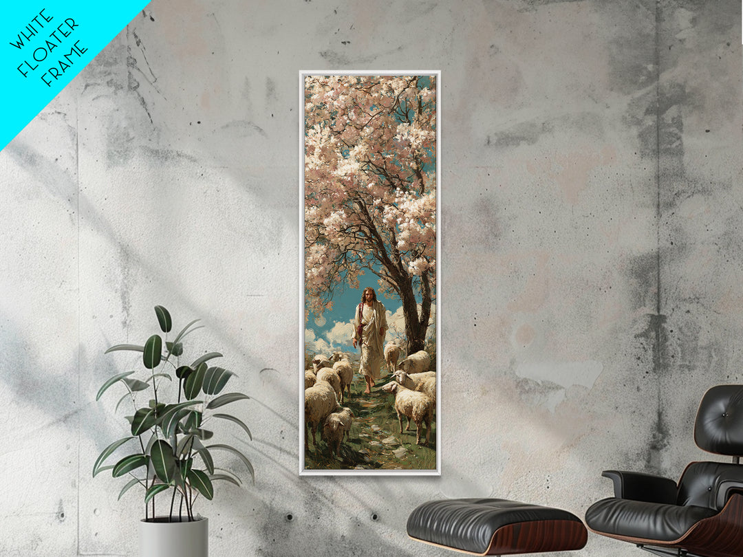 Garden Of The Shepherd – Framed Canvas Print – Narrow Art – Jesus Painting – Christian Wall Art – Christian Art Canvas – Christian Art