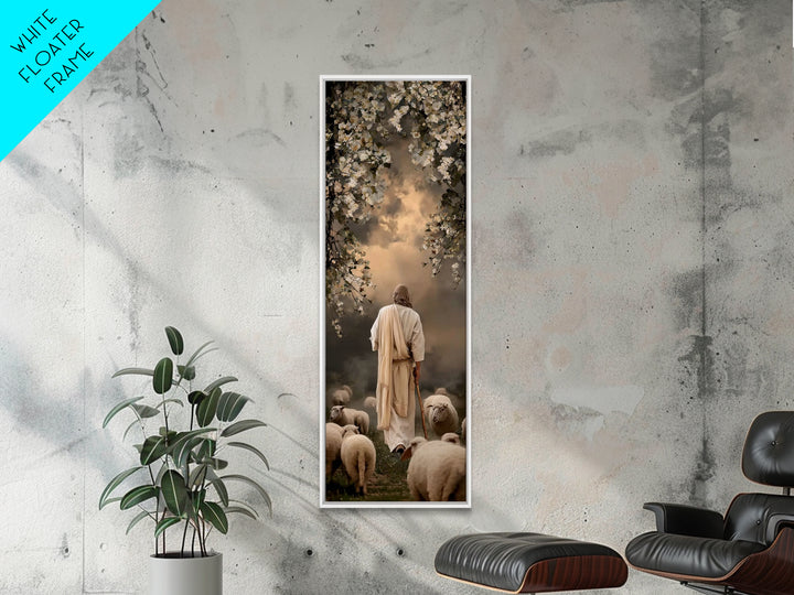 Evening Shepherd Watch – Framed Canvas Print – Tall Skinny Art Print – Christian Art Canvas – Christian Wall Art – Jesus Painting – Christi