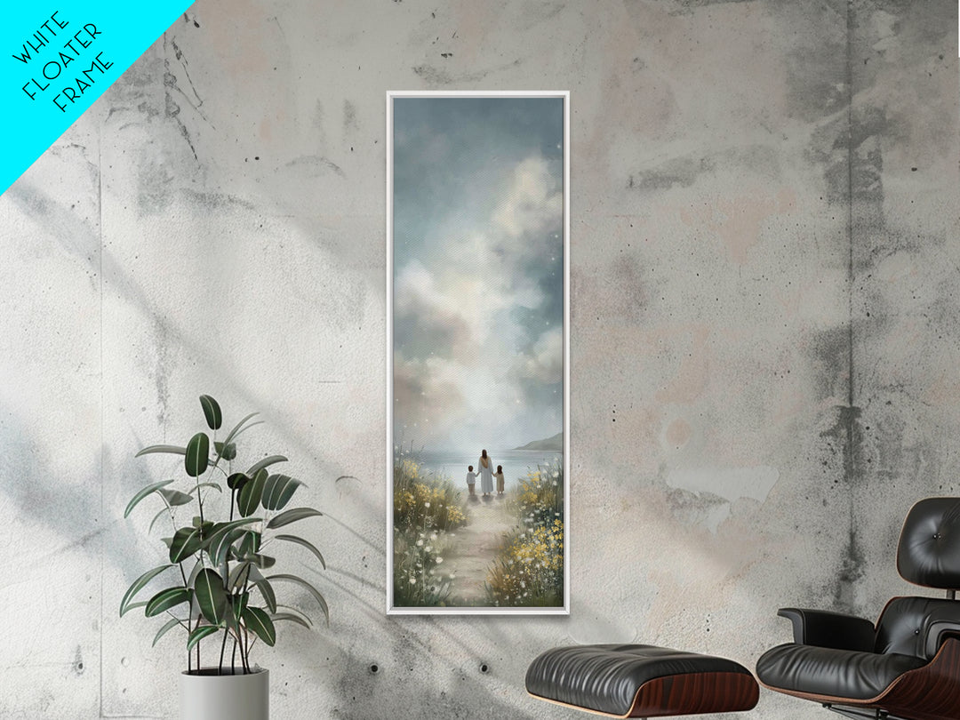 Coastal Bloom Peace – Framed Canvas Print – Christian Art Canvas – Jesus Painting – Narrow Art – Christian Wall Art – Christmas Art