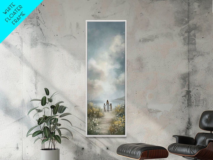 Coastal Bloom Peace – Framed Canvas Print – Christian Art Canvas – Jesus Painting – Narrow Art – Christian Wall Art – Christmas Art