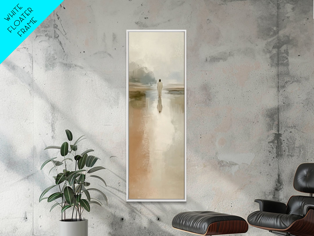 Silent Water Path, Framed Canvas Print, Christian Art Canvas, Tall Narrow Wall Art, Jesus Painting, Moody Christian Art, Framed Christian A