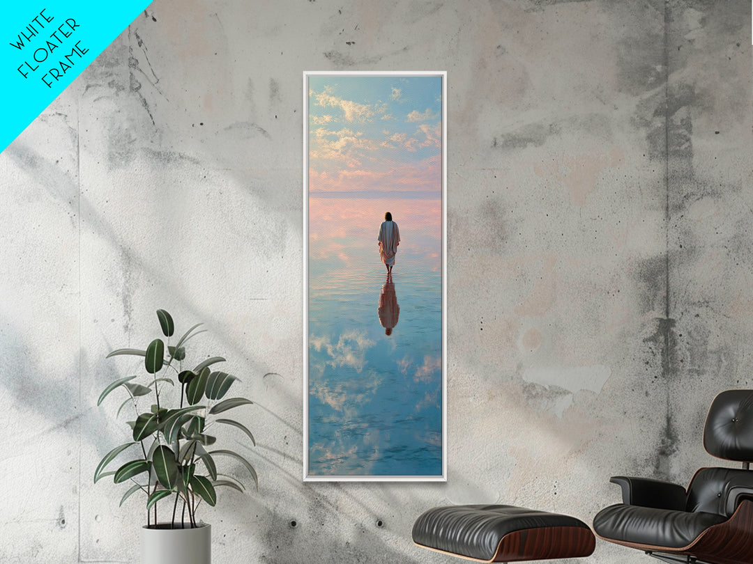 Heaven’s Reflection – Framed Canvas Print – Christian Art Print – Tall Narrow Wall Art – Jesus Painting – Christian Christmas Art – Modern