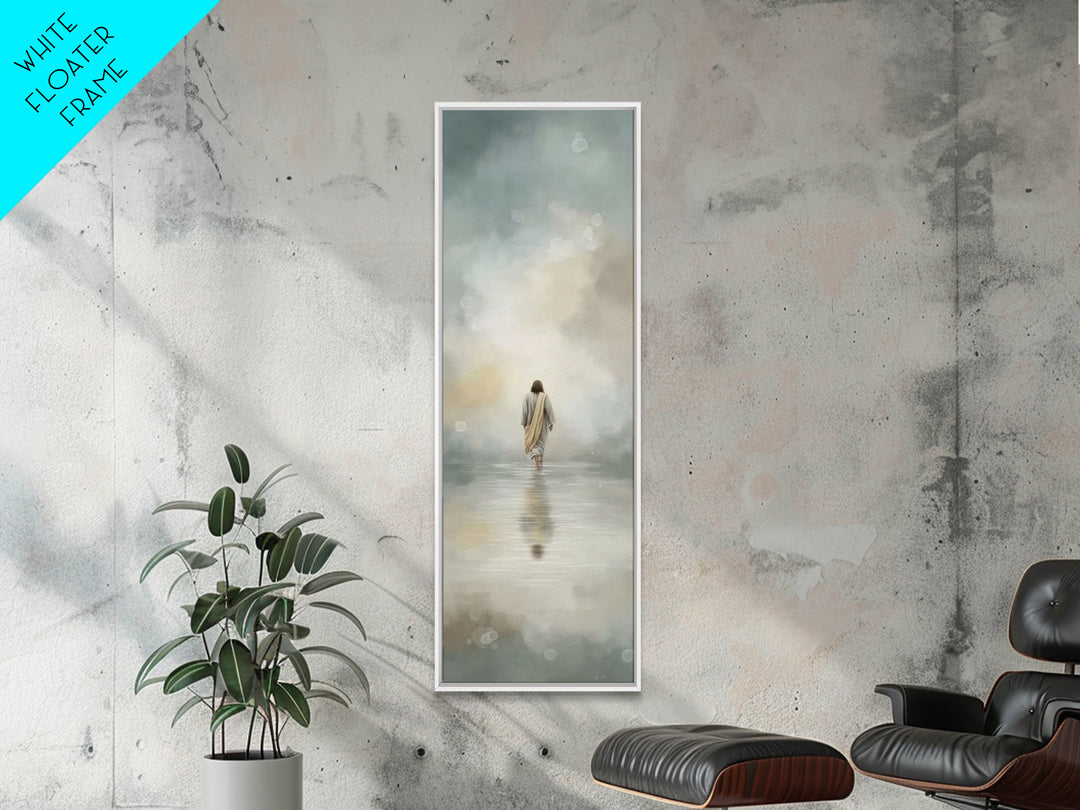 Heavenly Tide Walk – Framed Canvas Print – Christian Art Gift – Tall Narrow Wall Art – Jesus Painting Canvas – Subtle Christian Art – Chris