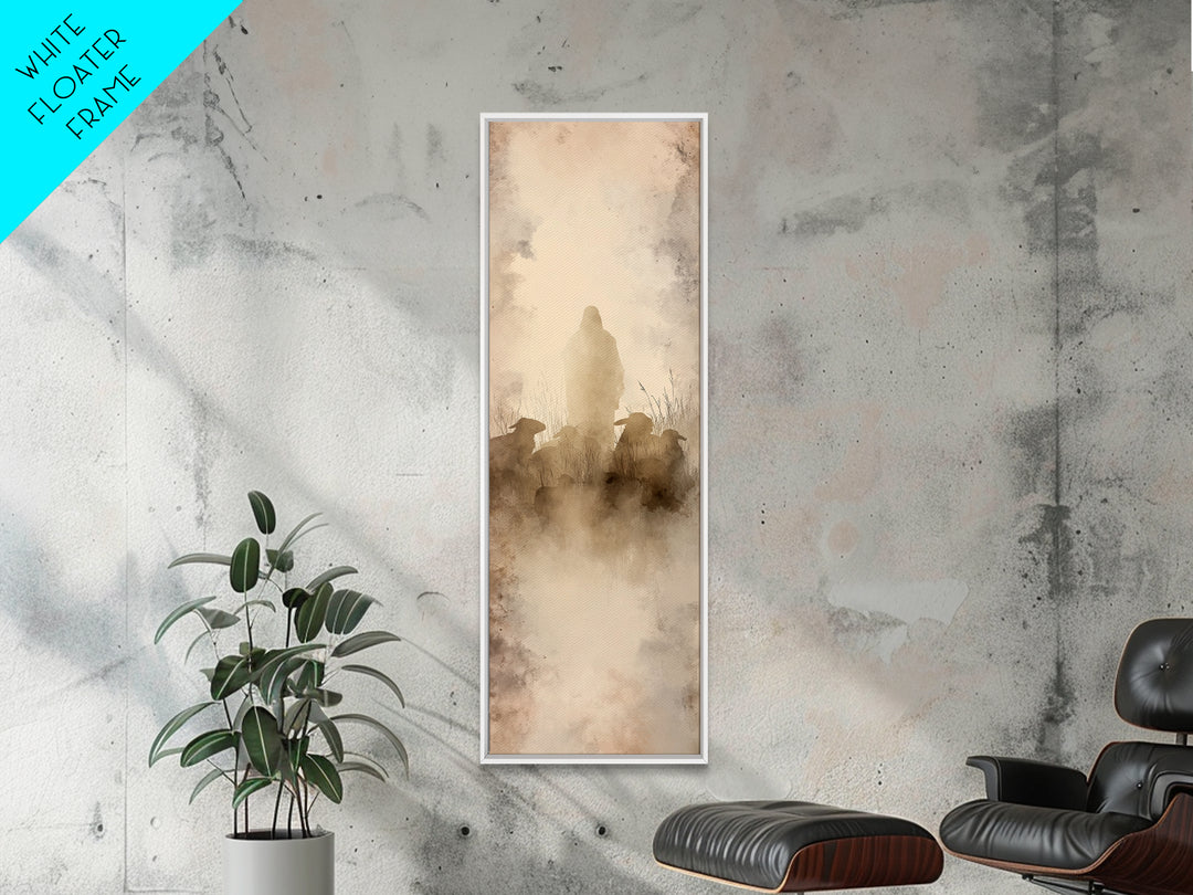 Shepherd In Silence – Framed Canvas Print – Narrow Art – Christian Wall Art – Christian Art Canvas – Jesus Painting – Christmas Art