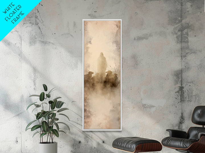 Shepherd In Silence – Framed Canvas Print – Narrow Art – Christian Wall Art – Christian Art Canvas – Jesus Painting – Christmas Art