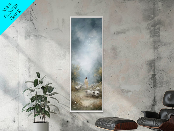 Heavenly Pasture Light, Framed Canvas Print, Tall Skinny Art Print, Christian Art Canvas, Christian Wall Art, Jesus Painting, Christmas Art