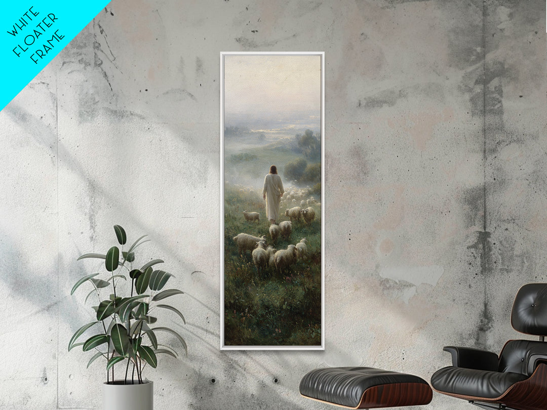 Stormless Shepherd Calm, Framed Canvas Print, Narrow Art, Christian Wall Art, Jesus Painting, Christian Art Canvas, Christmas Art